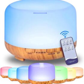 Multi-Color Aroma 500ml Essential Oil Diffuser & Air Humidifier, 5-in-1 Ultrasonic Aromatherapy Fragrant Oil Vaporizer, Remote Control, Timer and Auto-Off Switch, Brown, Premium