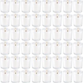 48 Pack White Unscented Clear Glass Filled Votive Candles. Hand Poured Wax Candle Ideal Gifts for Aromatherapy Spa Weddings Birthdays Holidays Party (White)