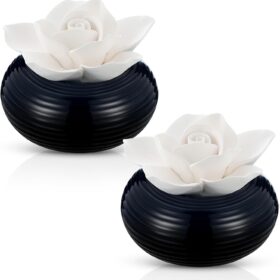 2 Pcs Reedless Ceramic Diffuser Set, Porcelain White Flower Aromatherapy Essential Oil Diffuser for Home Office Bathroom Tabletop Decor, Non-Electric, Valentines Day Gift (Camellia)