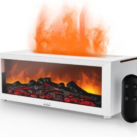 Fireplace Flame Air Diffuser Humidifier,7 Colors Aromatherapy Essential Oil Diffuser,Ultrasonic Aroma Humidifier with Timer for Home,Bedroom,Office,Yoga (WhiteA, L)