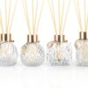 4-Piece Reed Diffuser Set (with Gold Metal Accents) — Includes 3.5–4.2oz Empty Bottles and 20 Reeds; Features a Unique Design Ideal for Home and Office Decor (Includes 4 Different Bottle Shapes)