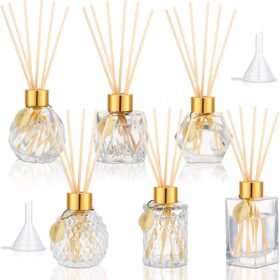 6-Piece Rattan Diffuser Gift Set—includes 1 empty glass diffuser bottle (3.4 fl oz / approx. 100 ml, prismatic design)