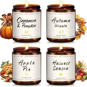 Fall Candle Set | 4 Pack Scented Candles for Home - Candle Gifts for Women Men, Soy Candles Home Scented | Autumn Fragrance of - Apple Pie/Cinnamon/Harvest/Wreath