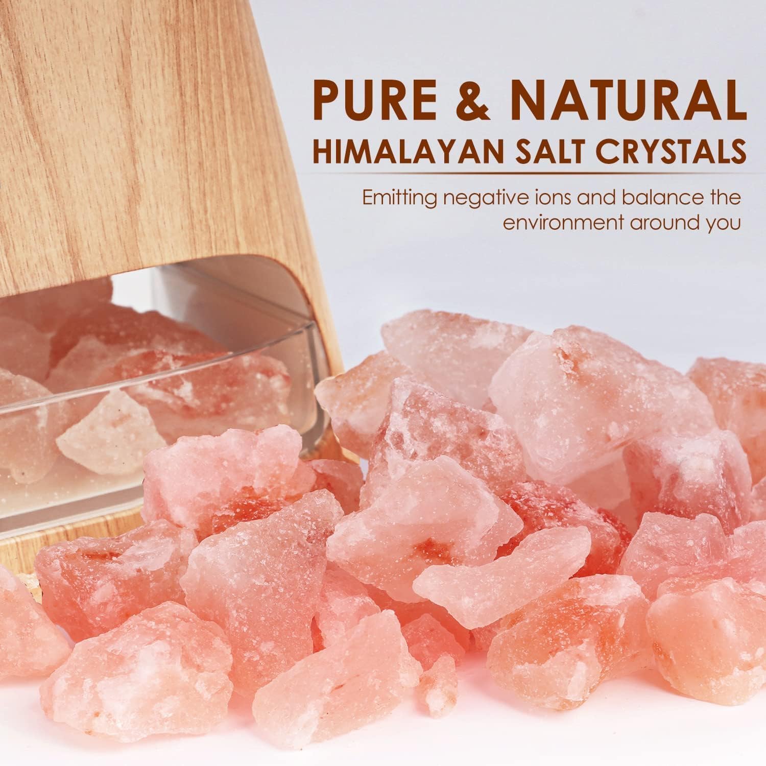 2-in-1 Ultrasonic Essential Oil Diffuser & Himalayan Salt Lamp, Aromatherapy Diffuser Cool Mist Humidifier with Auto Off Function, 100% Pure Himalayan Pink Salt Rock, 150ml (Wooden Grain) - Image 2
