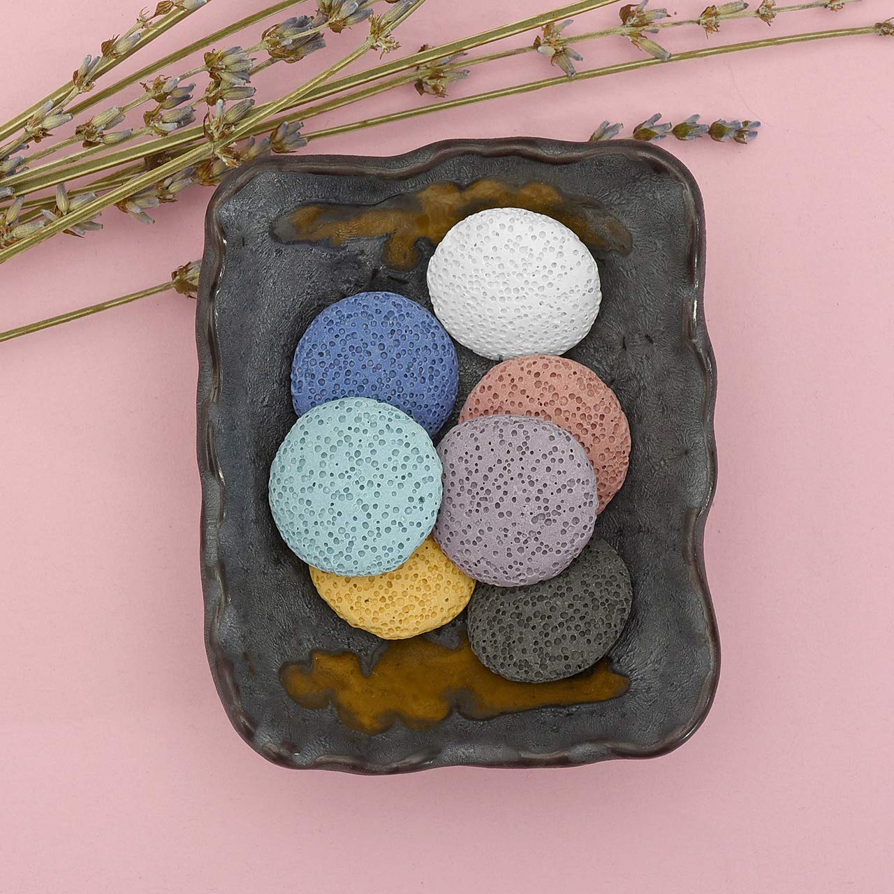 Lava Rock Stone Aromatherapy Essential Oil Diffuser Set Square Ceramic Fragrance Perfume Ware Bowl with 14Pcs Round Shape Lava Stone Beads - Image 2
