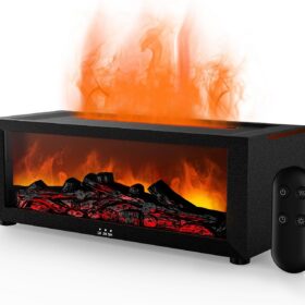 Fireplace Flame Air Diffuser Humidifier,7 Colors Aromatherapy Essential Oil Diffuser,Ultrasonic Aroma Humidifier with Timer for Home,Bedroom,Office,Yoga (BlackB, L)