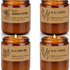 Candles for Home Scented, 4 Pack 28 Oz Candles Gifts for Women, Large Soy Scented Candles, Lavender Fresh Rose Long Lasting Aromatherapy Amber Candle Set for Women Men Christmas Birthday Thanksgiving