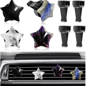 4PCS Star Crystal Car Vent Clips, Quartz Crystal Star Shape Air Freshener Vent Clip with Aroma Tablet, Gemstone Star Lovely Auto Air Outlet Clip Charm Decor for Girl Women