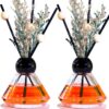 Set of 2 Empty Glass Diffuser Bottles – Refillable Decorative Bottle Kit featuring a Vintage Diamond-Cut Style; Includes 20 Reed Sticks, 10 Wooden Beads, and Dried Flower Ornaments; 100ml Capacity (2-Bottle Pack).