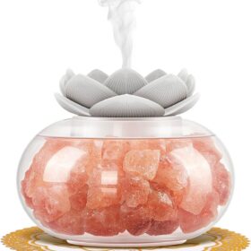 Oil Diffuser Salt Lamp Diffuser:  Aromatherapy Diffusers for Home Bedroom Office, Himalayan Pink Crystal, Cute Lotus, Auto Shut-Off, 7 Colors LED Night Light,
