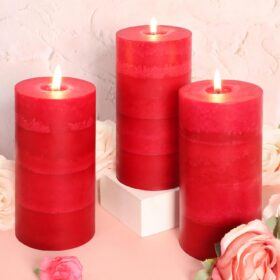 Red Scented Candles 3x6 inch Rose Scent Birthday Luxury Romantic 4 Layer Hand Poured Long Lasting Pillar Large Candles Gift Set for Home Table Dinner Wedding Christmas Decorations - 3 Pack